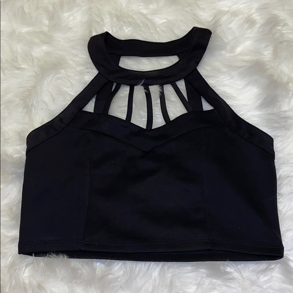 COPY - Black Sleeveless Cage-neck Crop Top - Picture 1 of 3